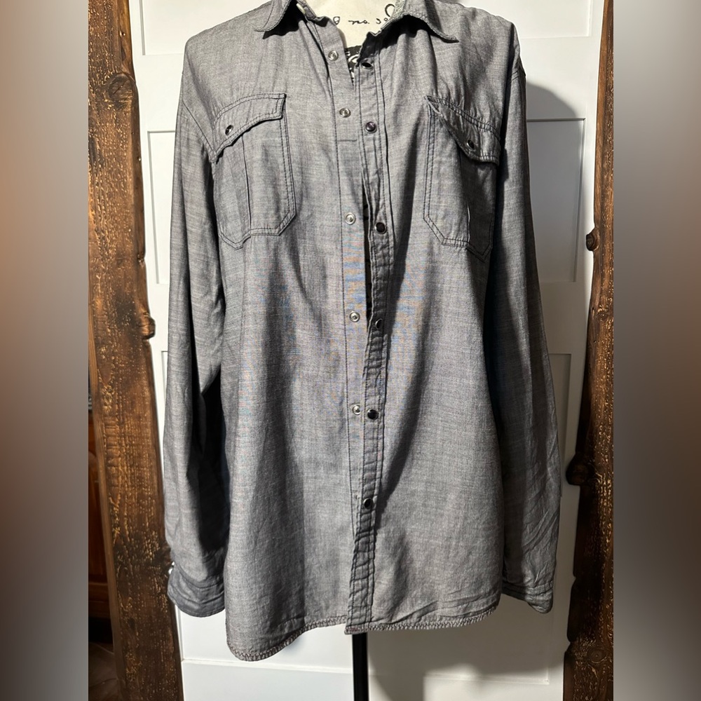 Shirt by Shirt Gray Button Up Womens XL Floral Collar Cotton Blouse